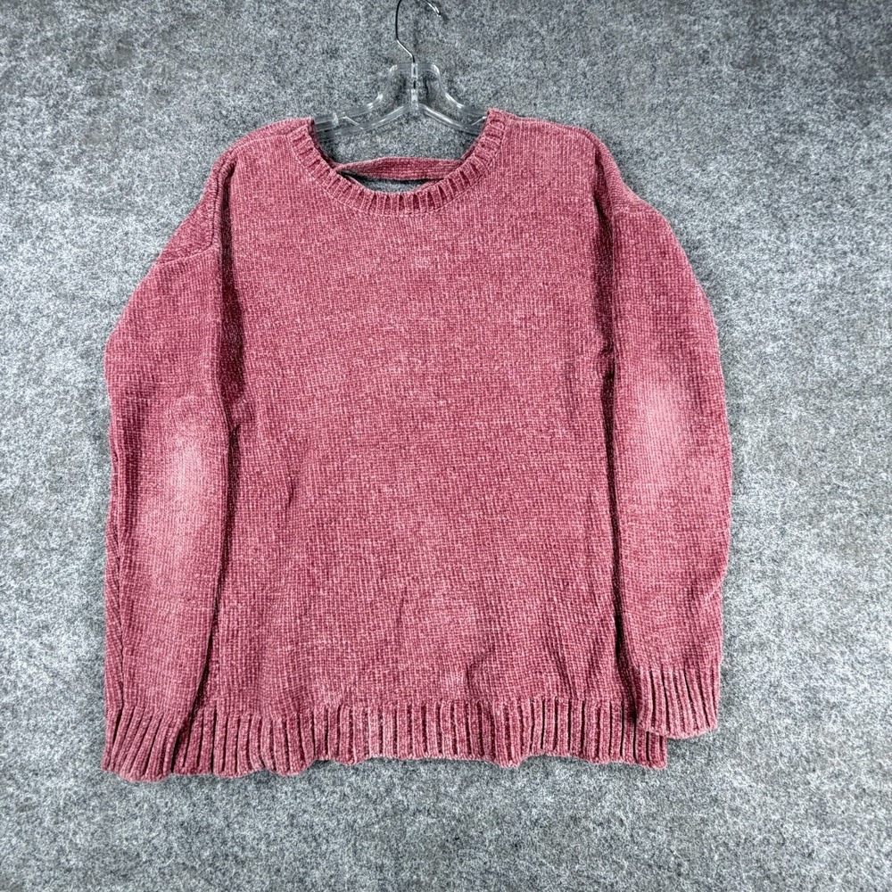 Pink Rose Cozy Fuzzy Sweater Women's Small Pink Ribbed Hem Back Lace Up Detailed